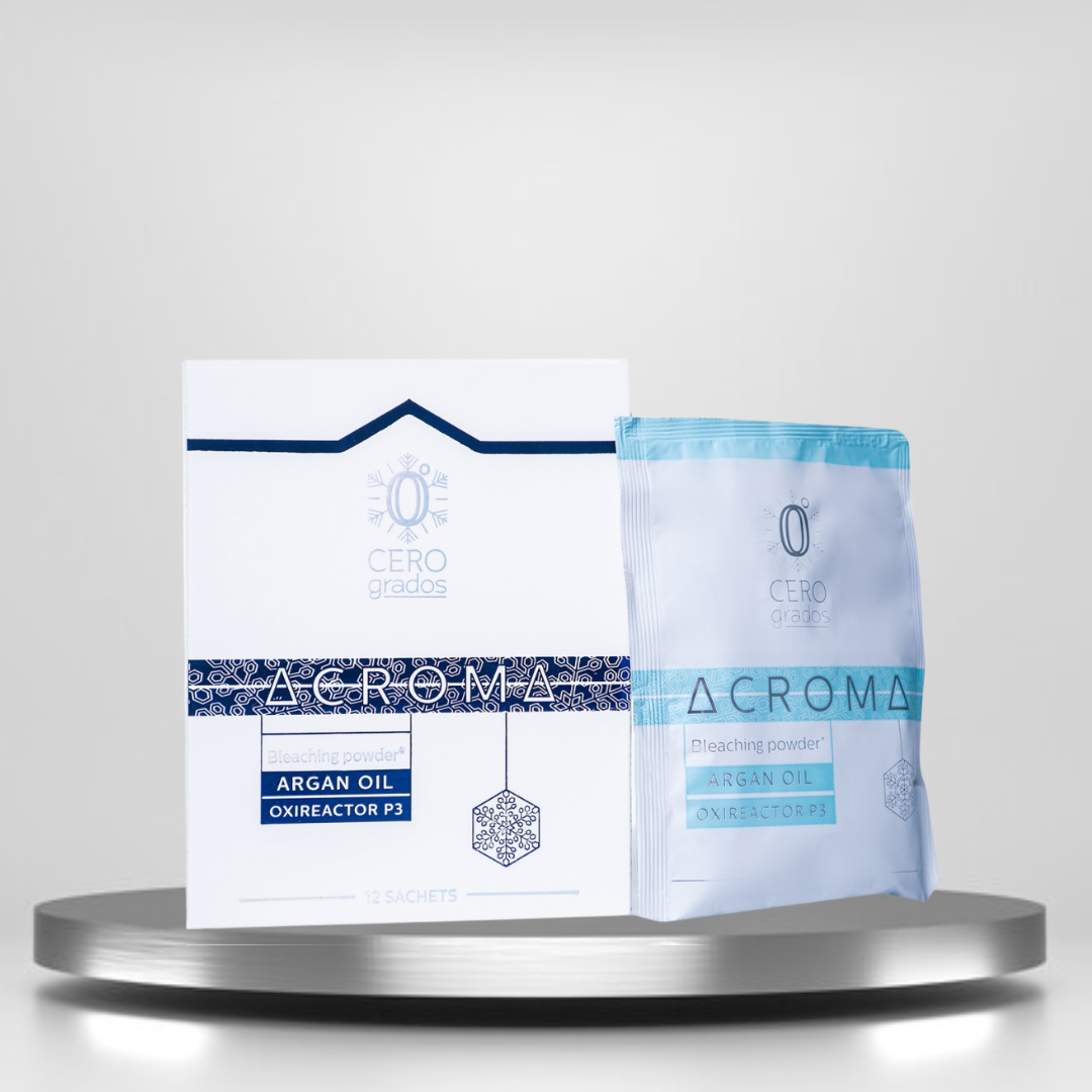 Polvo decolorante blanco de alto poder aclarante y oxidante para lograr niveles máximos de decoloración sin dañar la fibra capilar
